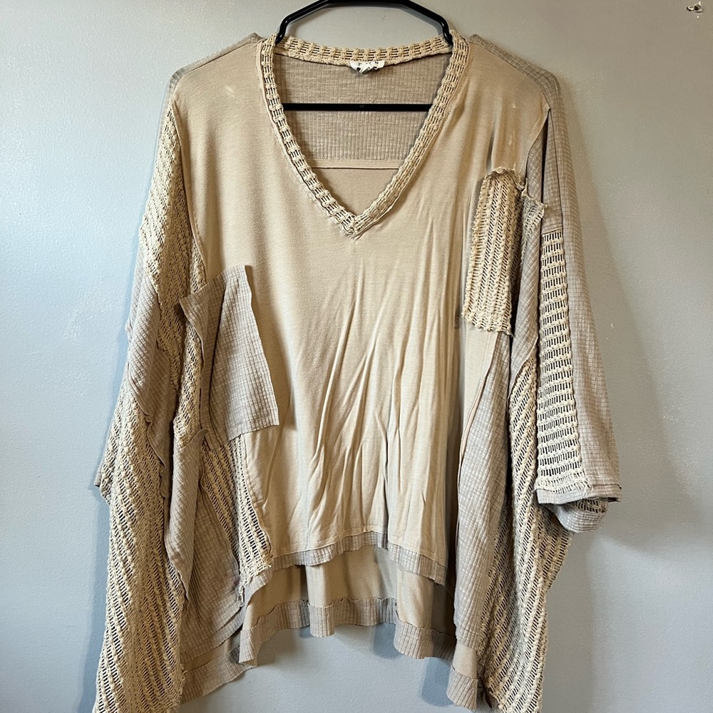 POL Beige Knit Patchwork Top - image 2